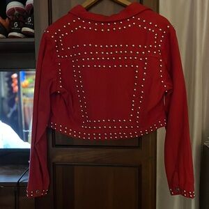 NWOT Red studded Jean jacket